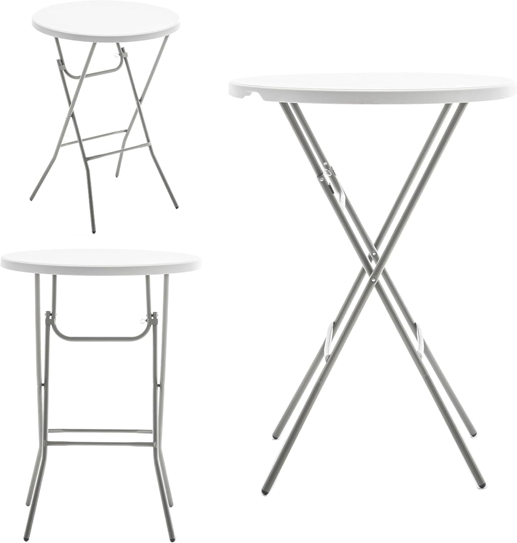BTEXPERT White 32" Round 43" Bar Height Granite Folding Commercial Portable Banquet Card Plastic Coffee Dining Table for Wedding Party Coffee Event Home Kitchen Indoor Outdoor Set of 10
