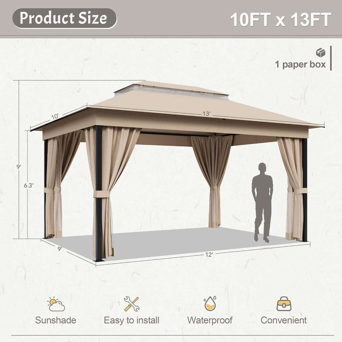 Devoko 10'x13' Outdoor Gazebo for Patio, Heavy Duty Steel Frame Canopy