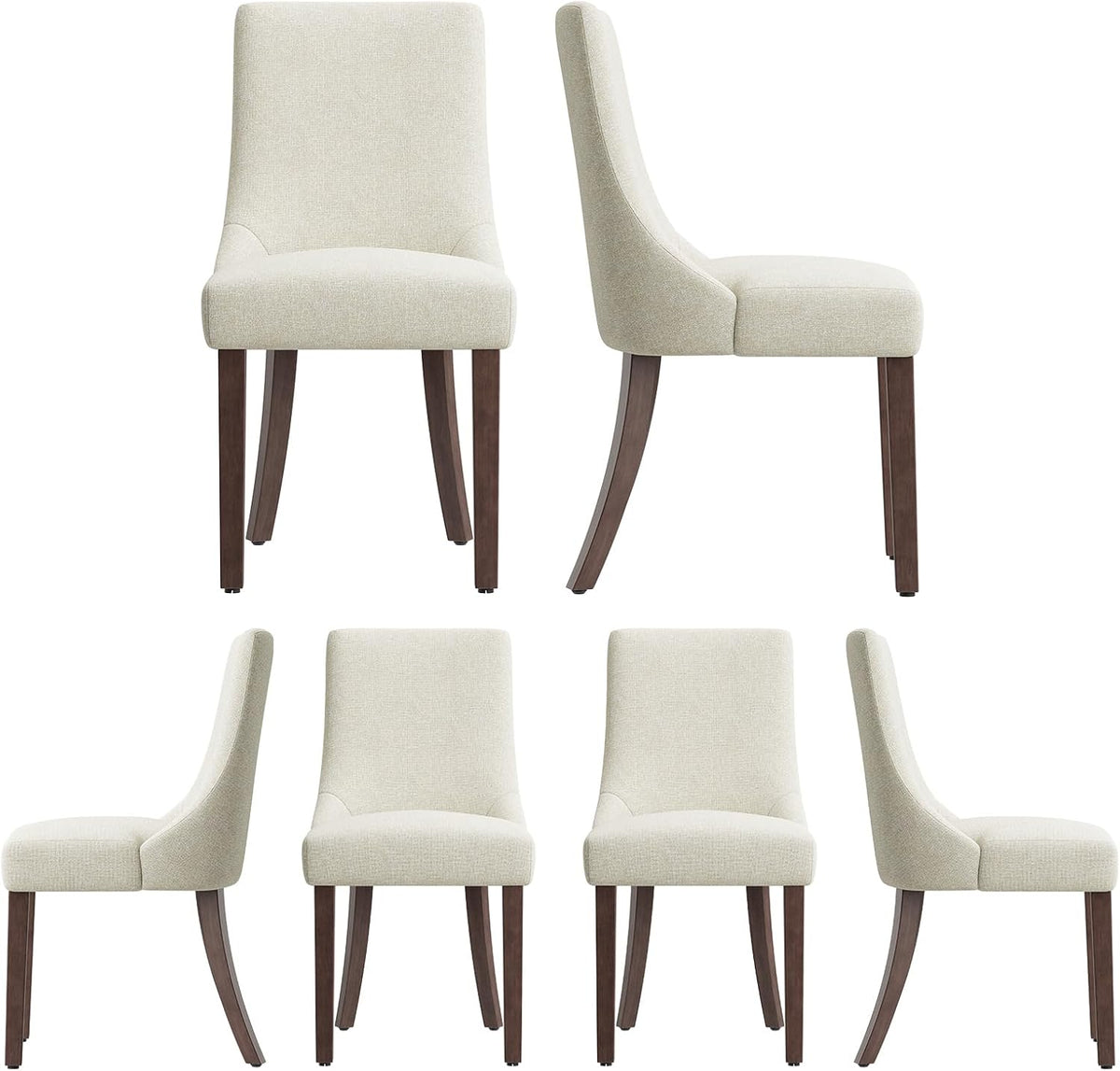 MALOL Wooden Dining Chairs Set of 6, Upholstered Kitchen & Dining Room Chairs with Solid Wood Legs Curved Backrest Farmhouse Accent Chair for Dining/Kitchen/Living Room, Beige