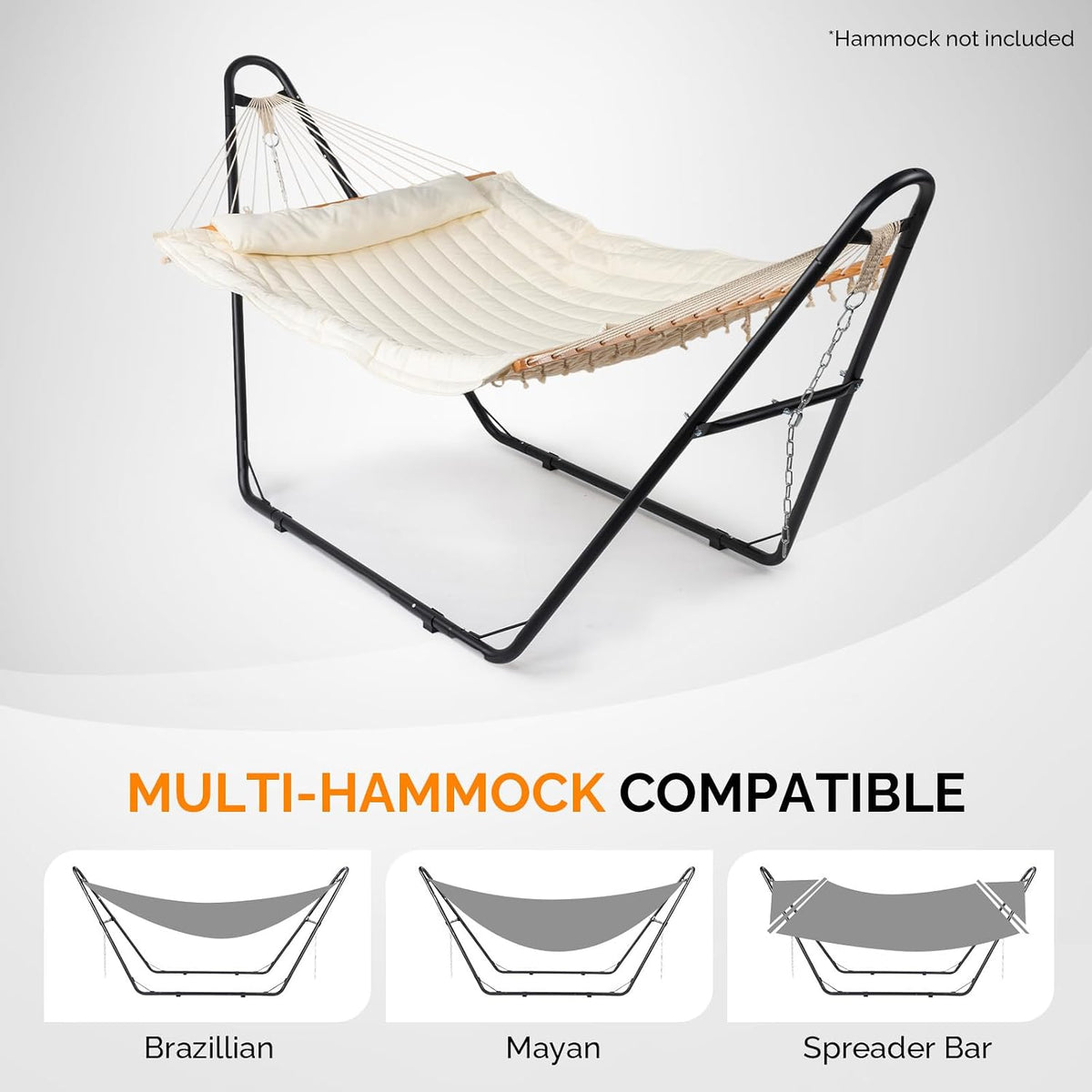 ONCLOUD Sandblasted Iron Hammock Stand only, Heavy Duty Adjustable Hammock Frame Fits Various Hammocks, Portable Double-Barrel Hammock Support for Outdoors, Patio, Garden, Yard, 550 LBS, Black
