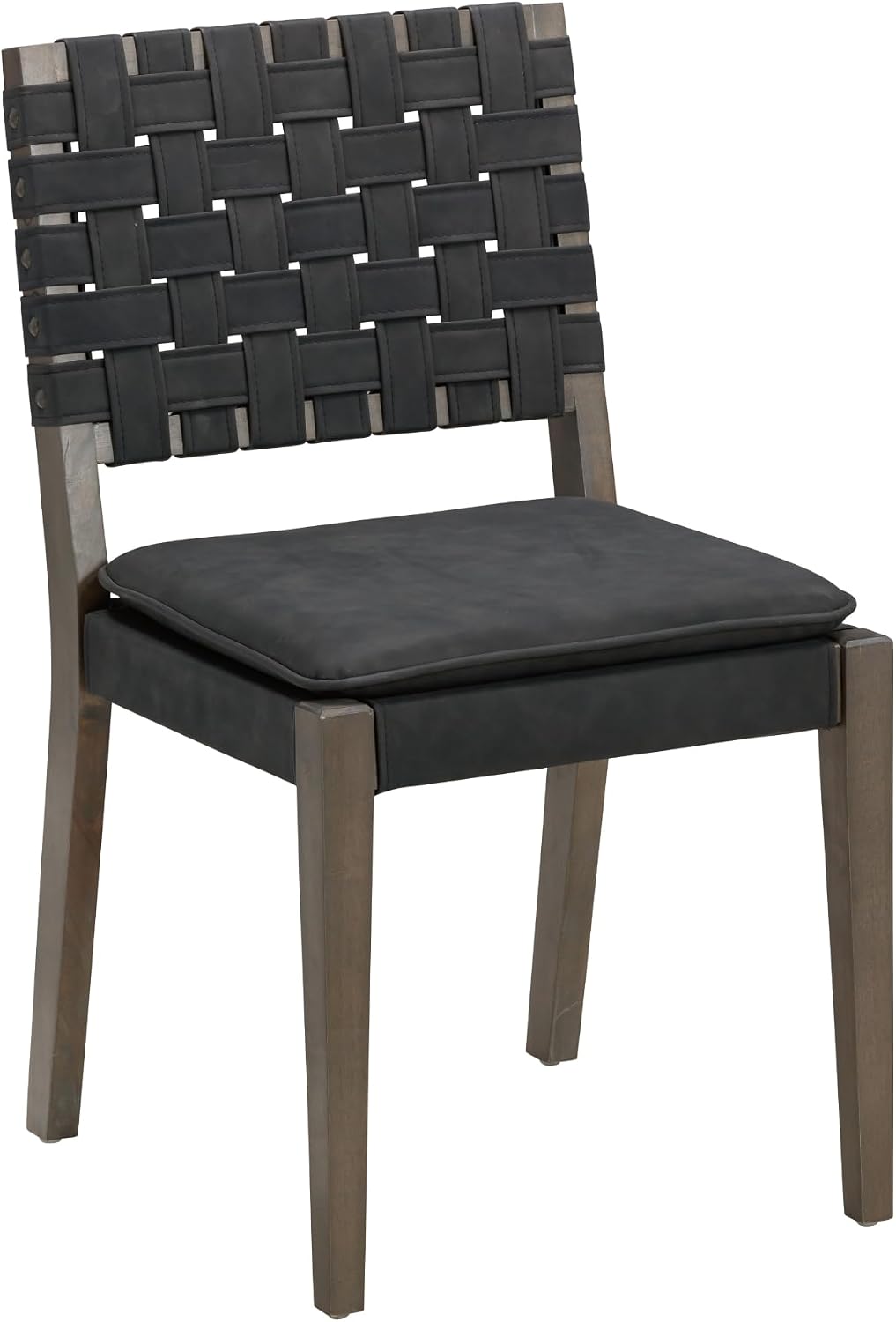 Nathan James Cohen 19 in. Wood Dining Chair, Mid-Century Modern Upholstered Side Chair with Hand Woven Faux Suede Backrest, Black