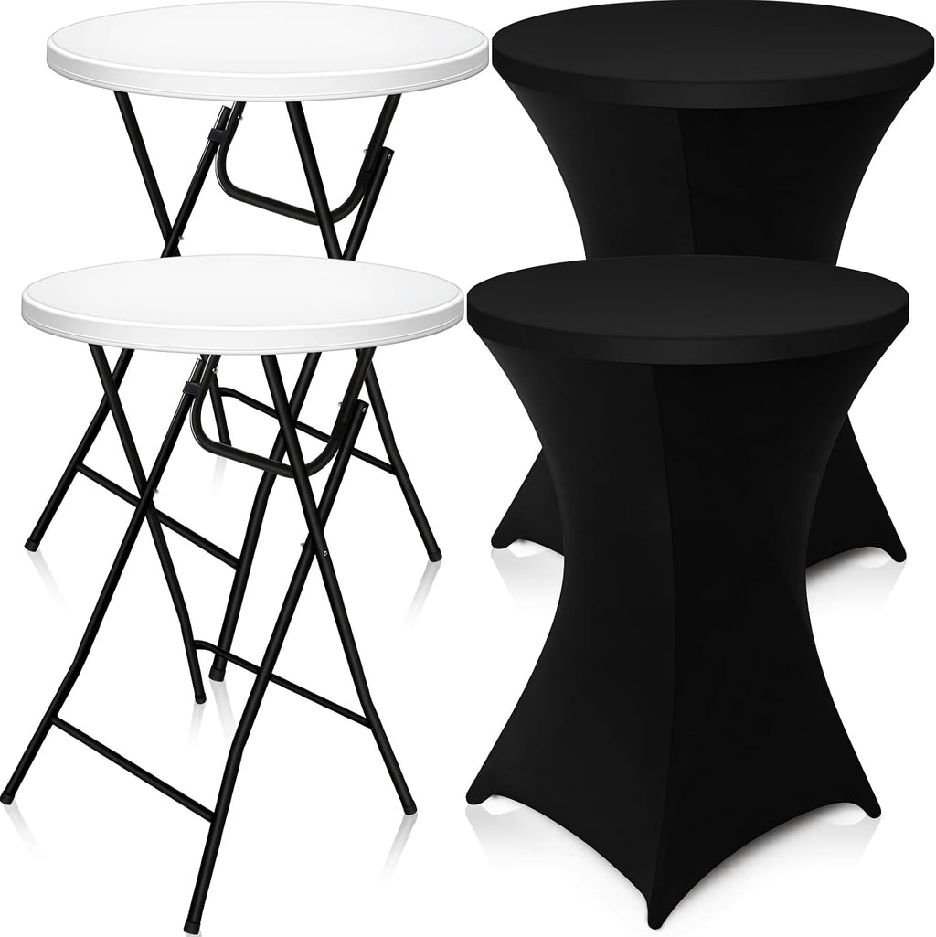 Wenqik 2 Sets 32"x43" High Top Folding Cocktail Tables & Covers,Black