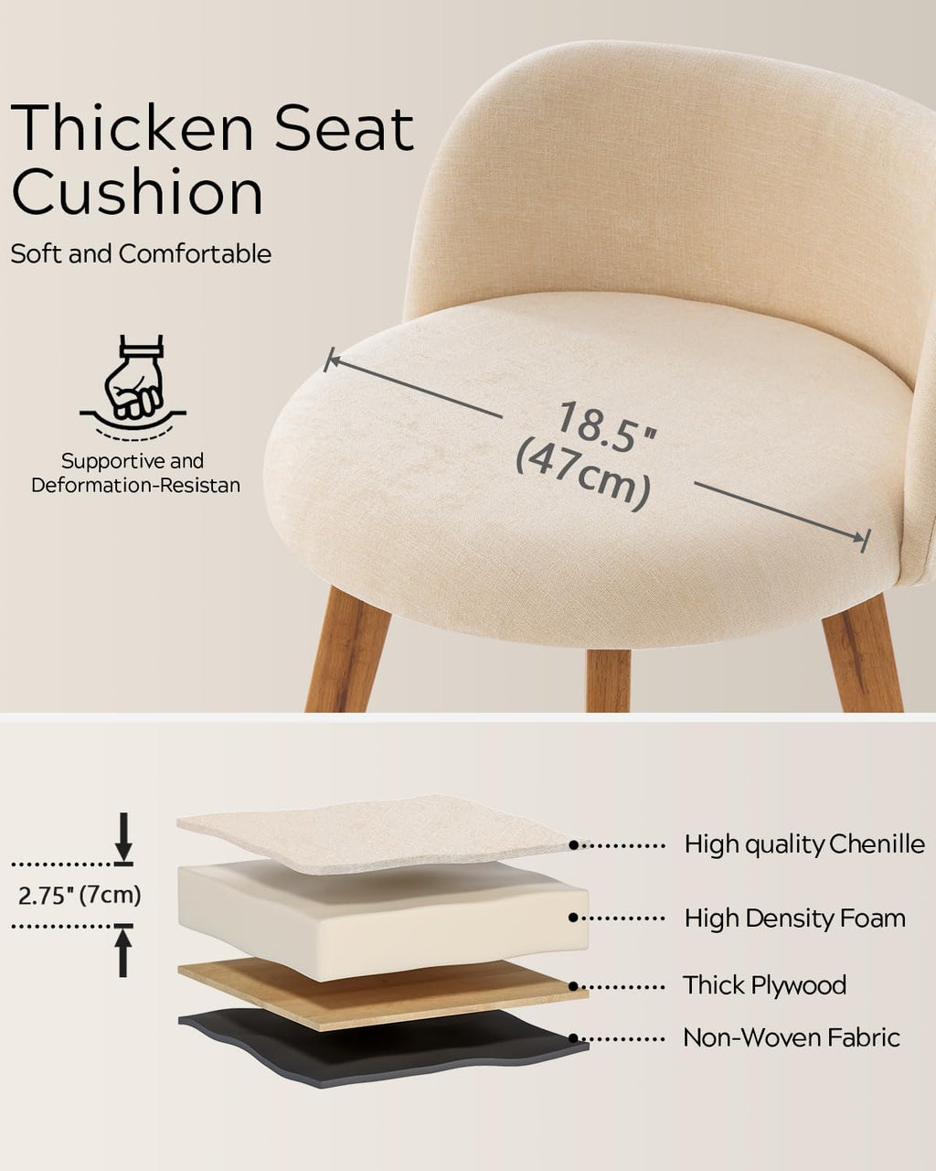 EYYTHUNG 26" Counter Height Bar Stools Set of 2 Mid Century Modern Farmhouse Swivel Barstools Chenille Fabric Upholstered Bar Height Island Chairs with Curved Backrest for Kitchen Island, Beige