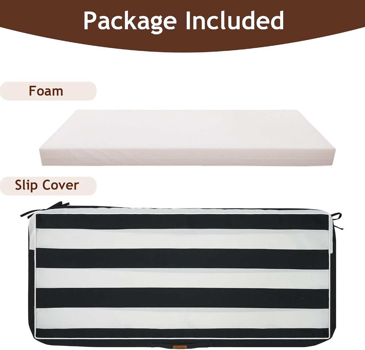 Outdoor Bench Cushion for Patio Furniture, 48x18Inch-Black White Stripe