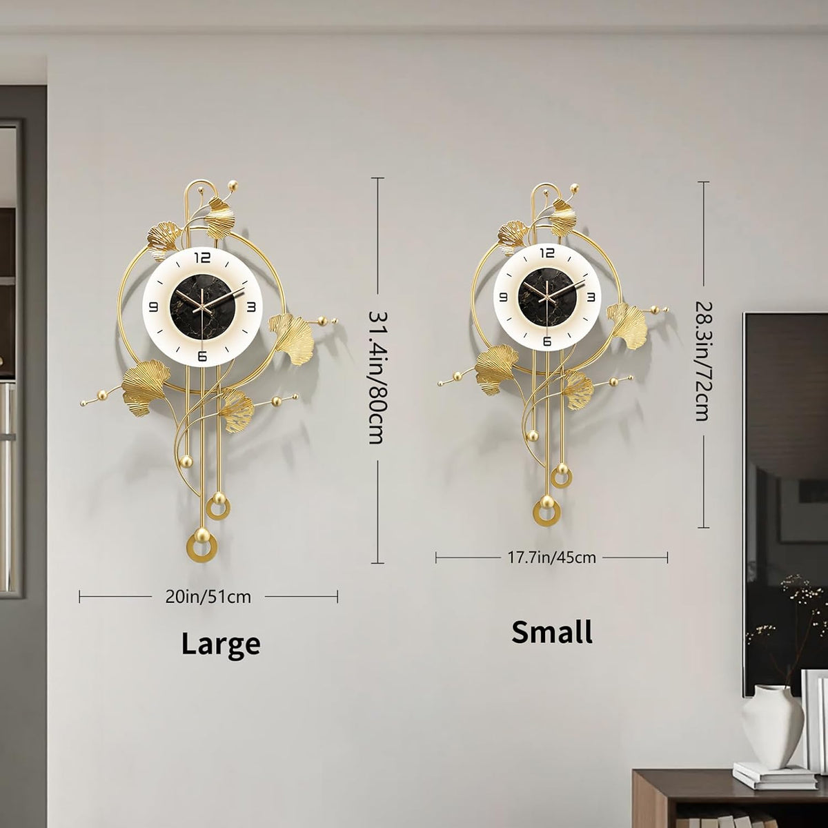 Wall Clock, Large Unique Gold Wall Clock for Living Room Decor