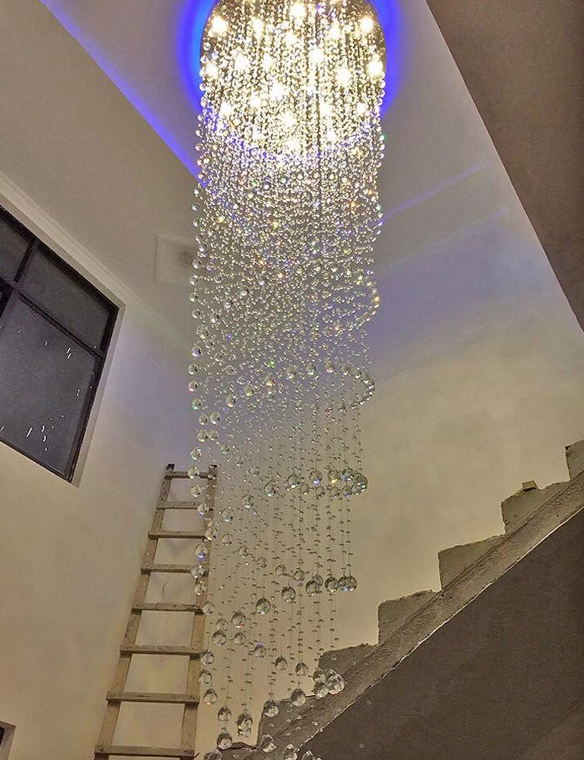 HAIXIANG 118inch Modern Crystal Chandelier for High Ceiling Living Room Foyer Crystal Raindrop Pendant Light Dimmable Lighting with Remote Straircase Fixture LED Bulbs