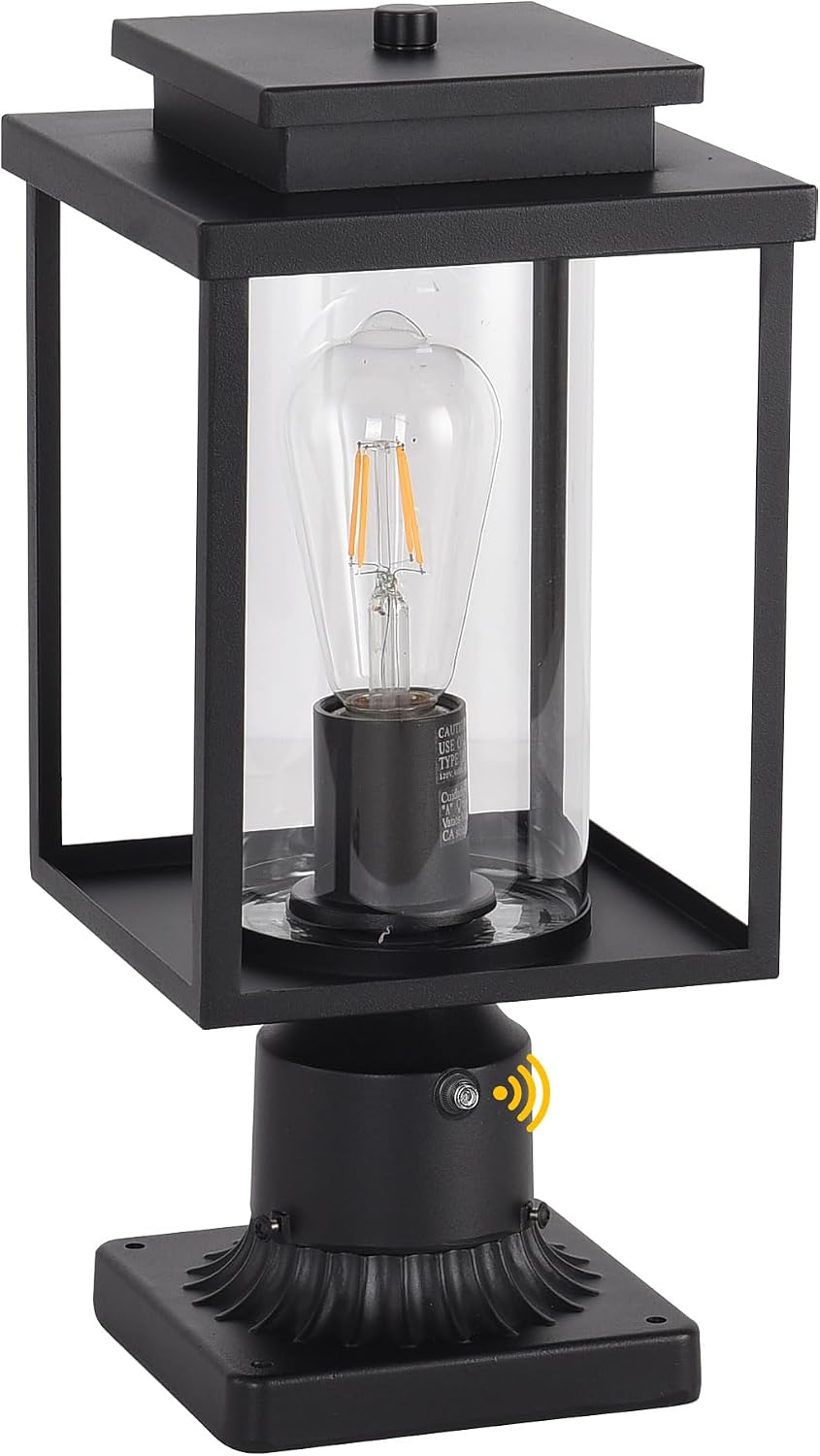 Dusk to Dawn Black Outdoor Post Light Hardwired with Pier Mount Base