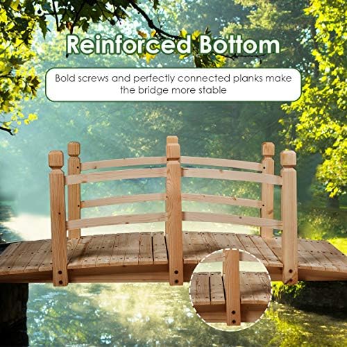 GiantexUK 1.5M Wooden Garden Bridge, Decorative Arc Footbridge with Safety Guardrails, Outdoor Bridge Walkway for Ponds Streams Borders (Natural)