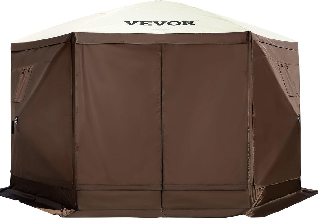 VEVOR Camping Gazebo Screen Tent, 12x12ft, Brown/Beige