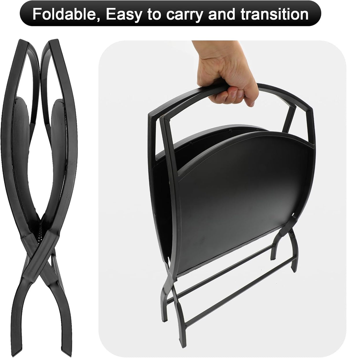 16" Small Firewood Rack Indoor - Foldable Fireplace Log Holder
