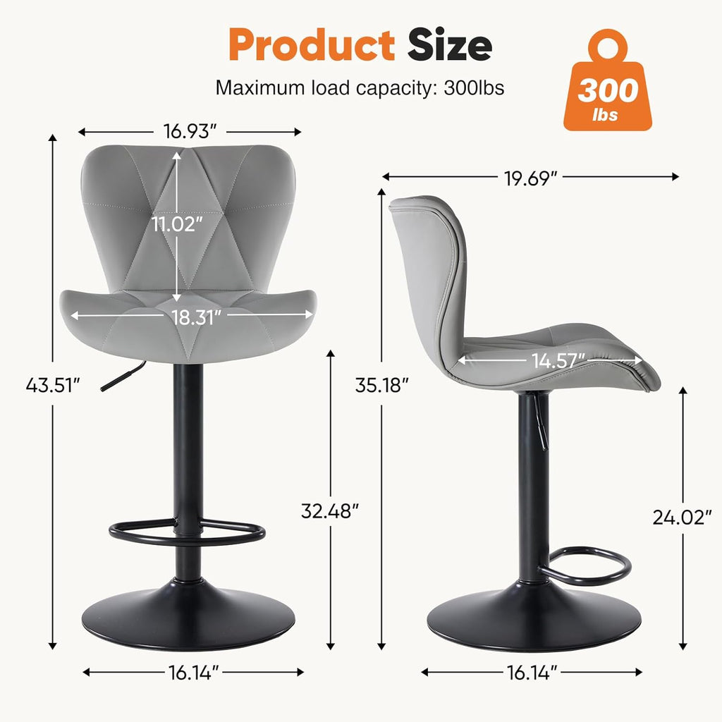 Sweetcrispy Bar Stools Set of 4, Faux Leather Swivel Adjustable Bar Chairs