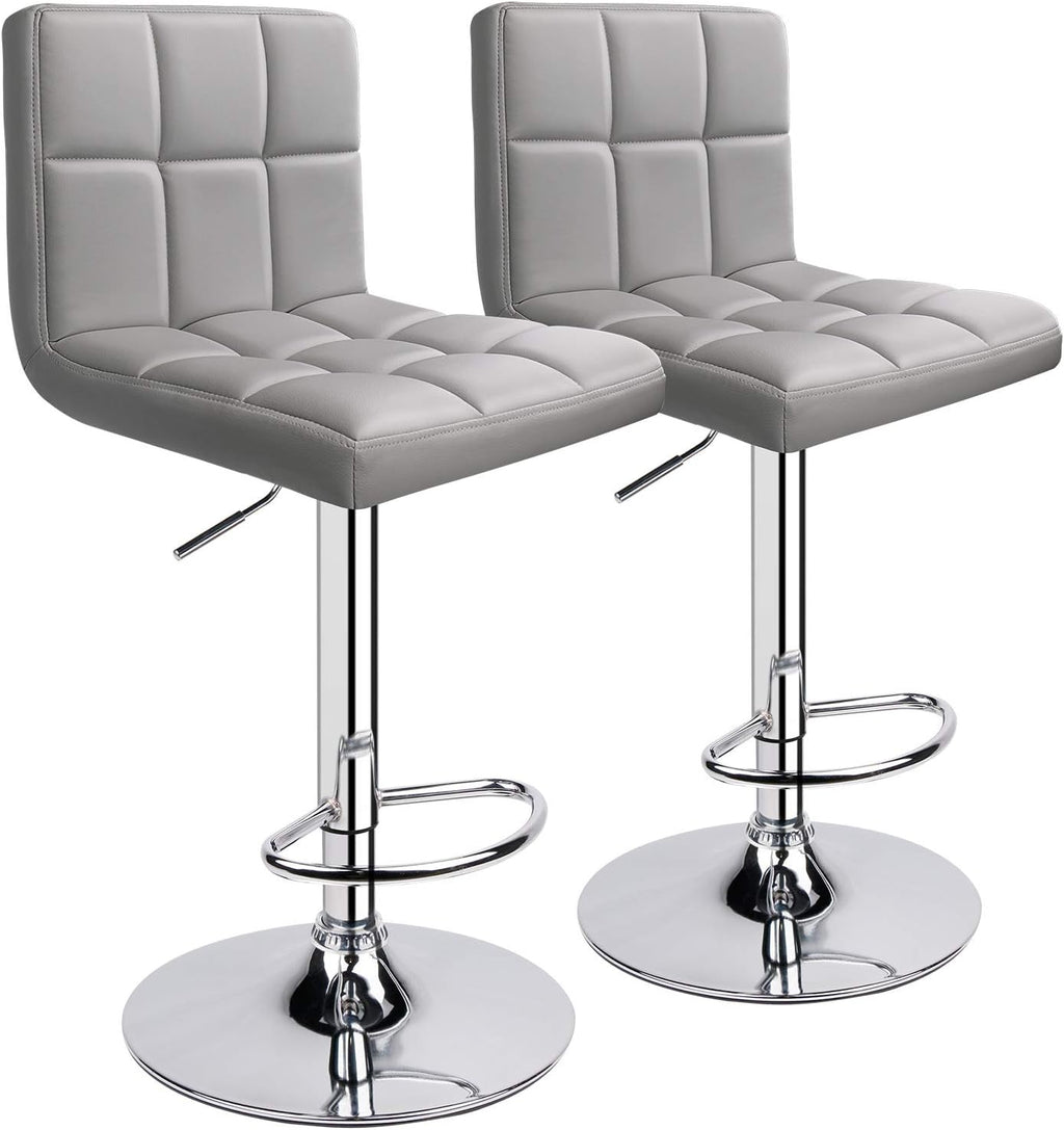 Leopard Bar Stools, PU Leather Bar Stool with Back, Set of 2, Light Grey