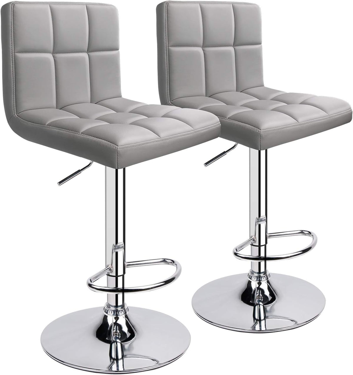 Leopard Bar Stools, PU Leather Bar Stool with Back, Set of 2, Light Grey