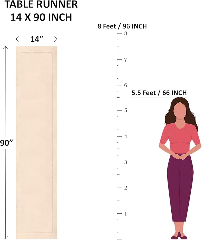 Solino Home Black Table Runner 90 Inches Long - Cotton Linen Hemstitch 14 x 90 Inch Table Runner for Dining, Fall, Autumn, Halloween, Thanksgiving, Holiday