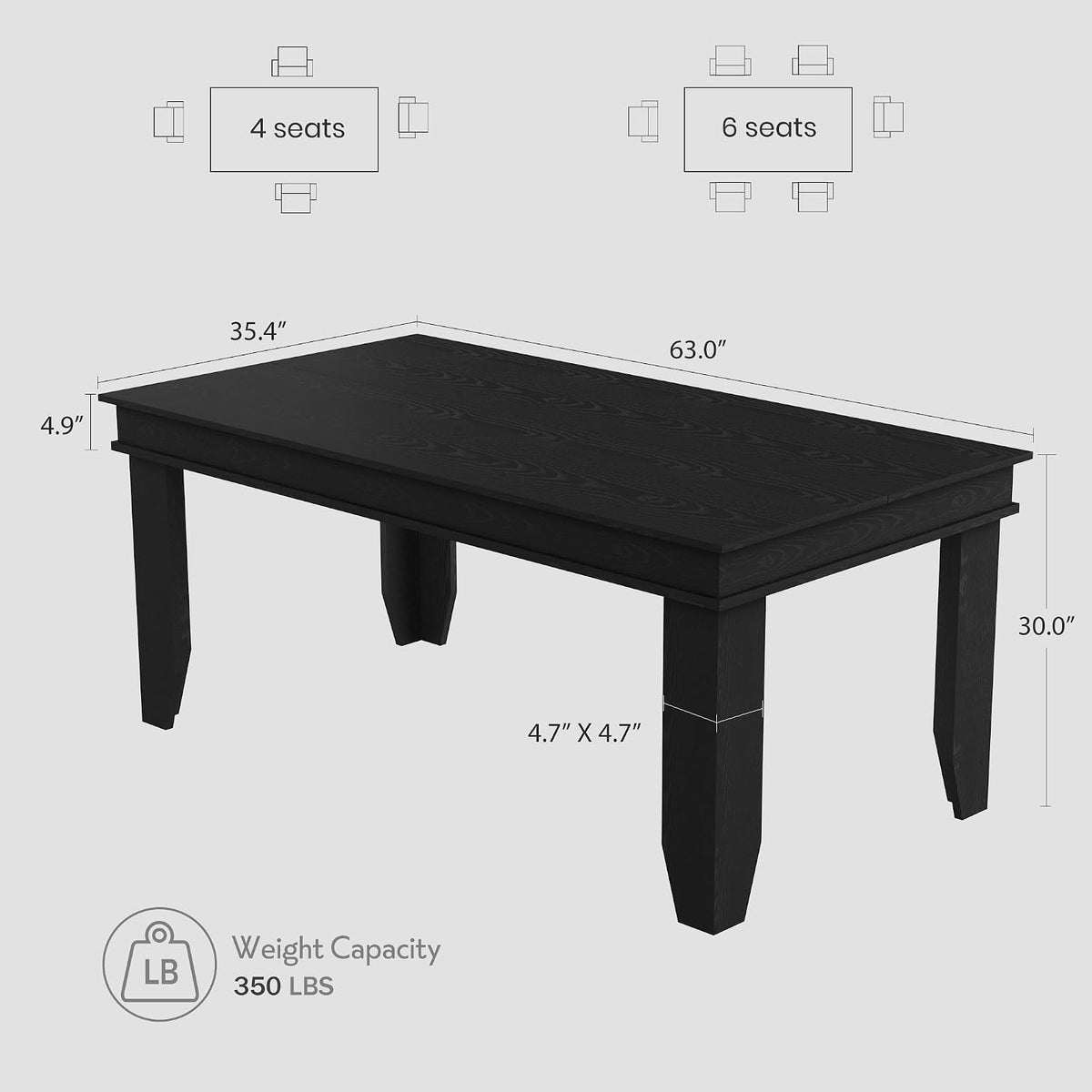 GarveeHome Farmhouse Dining Table for 4-6 People, 63“ Long Kitchen Tables