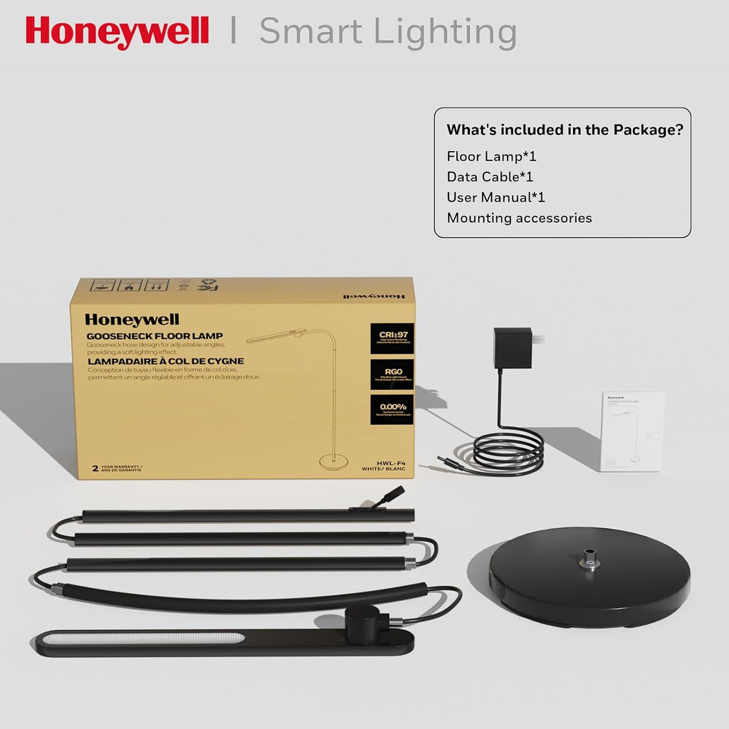 Honeywell LED Floor Lamp for Reading CRI97 Full Spectrum Dimmable Gooseneck