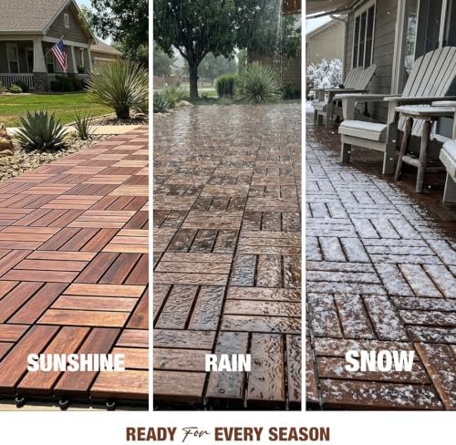 Acacia Wood Interlocking Deck Tiles, Patio & Backyard Tile, 12 in, 9 PCS