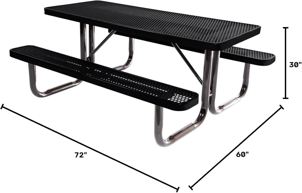 COATEDOUTDOORFURNITURE 6Ft Rect Picnic Table, Expanded, Black
