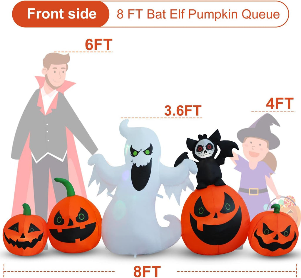 HZGDEJTG 8ft Bat Pumpkin Row Stand Halloween Inflatable Outdoor Decoration, Yard Decorations with LED Lights for Outdoor Lawn, Garden, Home Holiday Party