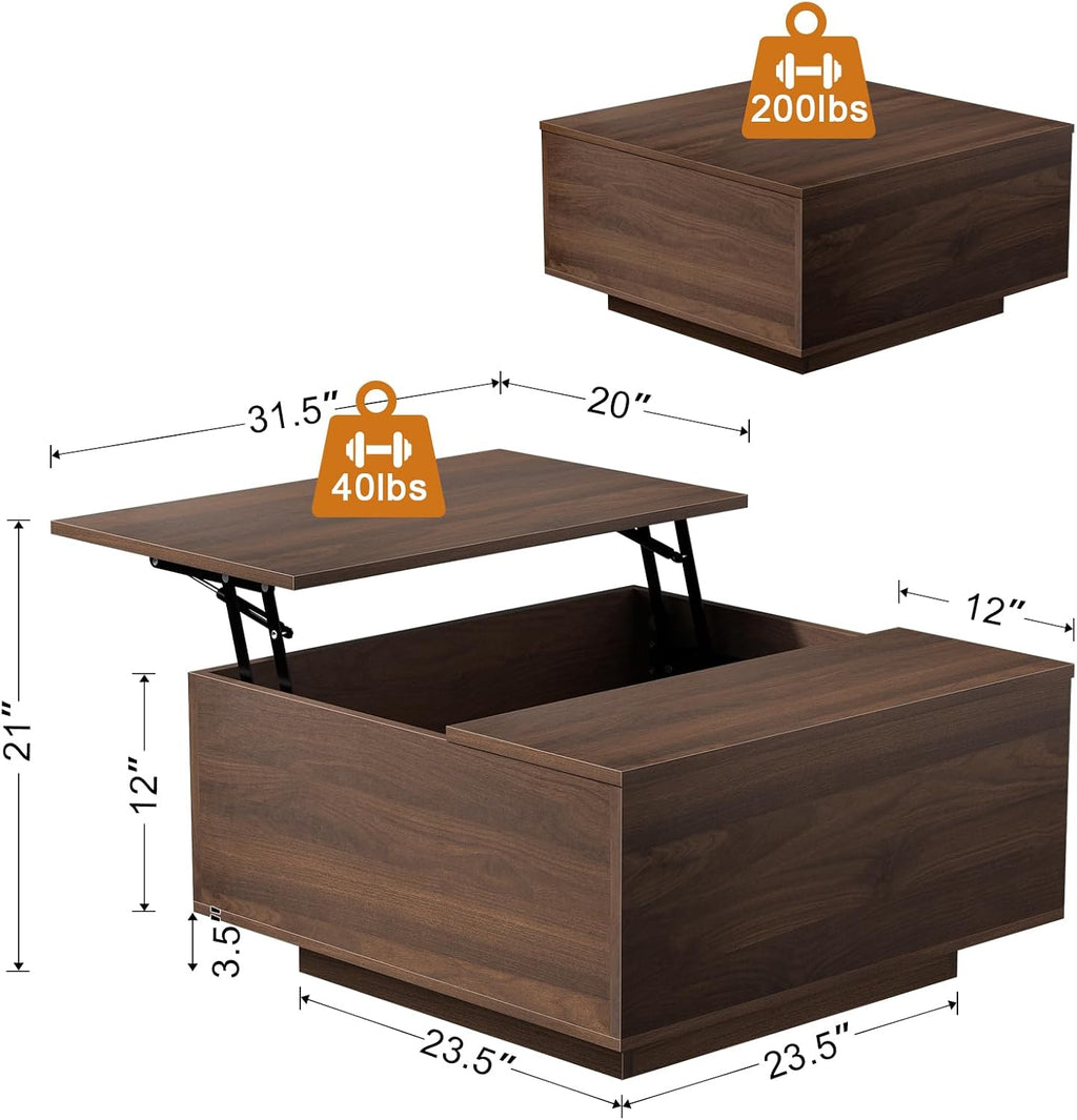 FABATO 31.5'' Lift Top Coffee Table Wood Center Table with Storage, Walnut