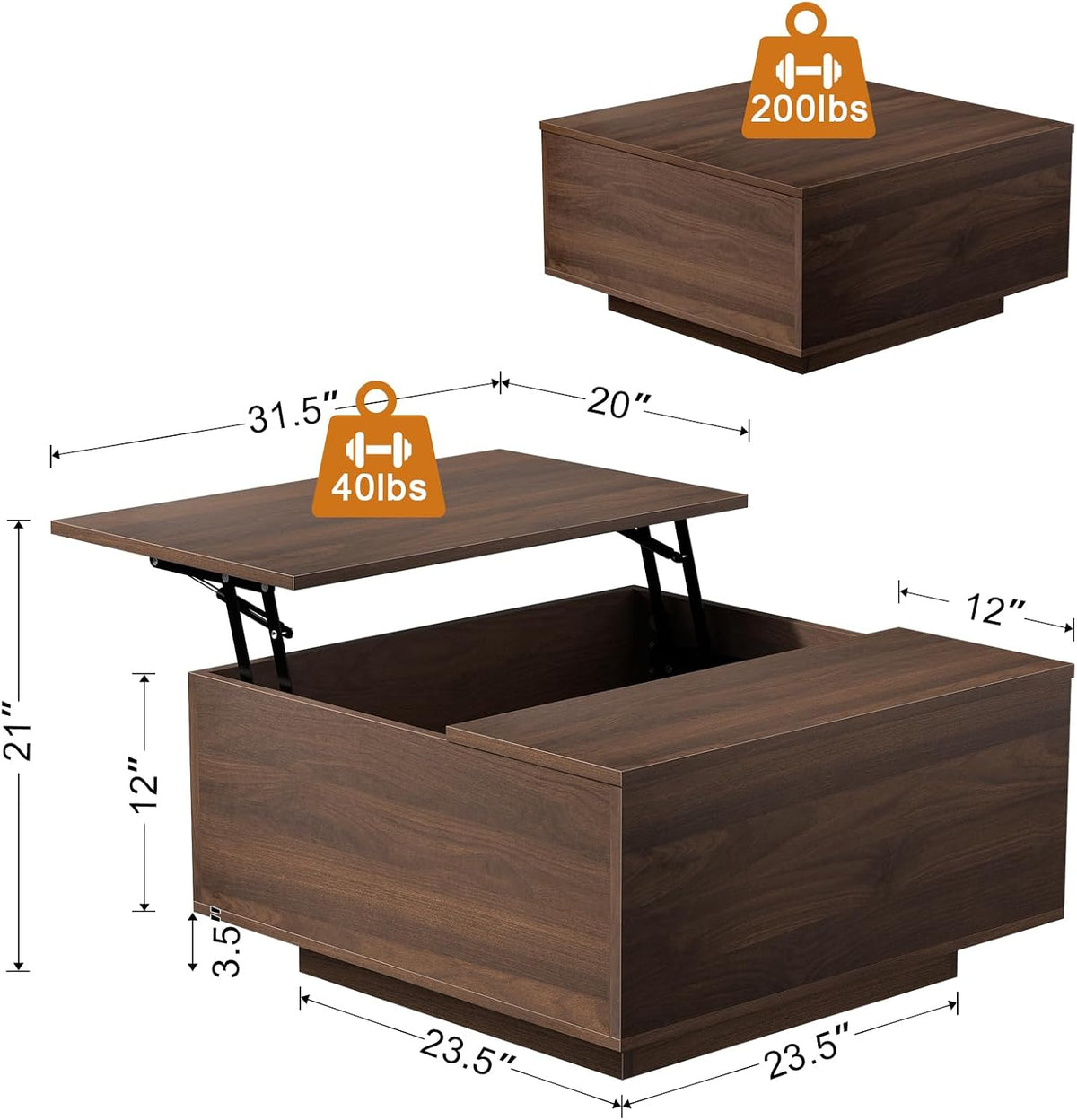FABATO 31.5'' Lift Top Coffee Table Wood Center Table with Storage, Walnut