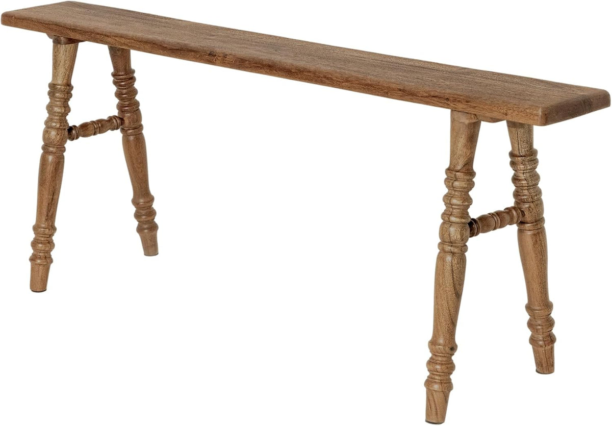 east at main skinny wood bench, narrow solid, close-up detail