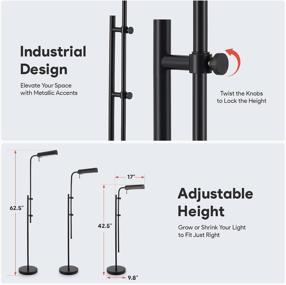 VONLUCE Industrial Floor Lamp, Adjustable LED Floor Lamp for Living Room