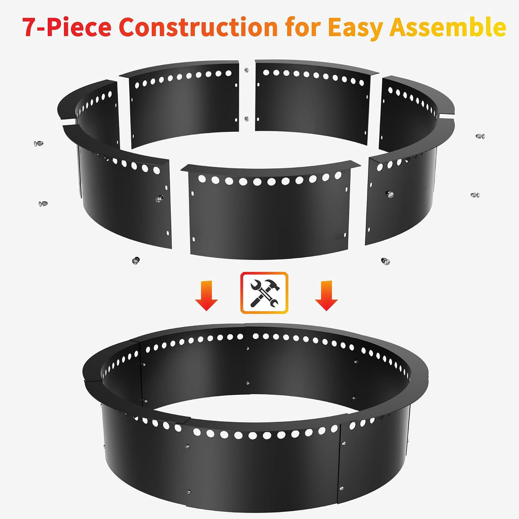 Smokeless Fire Pit Ring, 52-Inch Outer/48-Inch Inner Heavy Duty Large Solid Metal Steel Flower Shape Firepit Rim Insert for Outside Wood Burning, DIY Campfire Ring