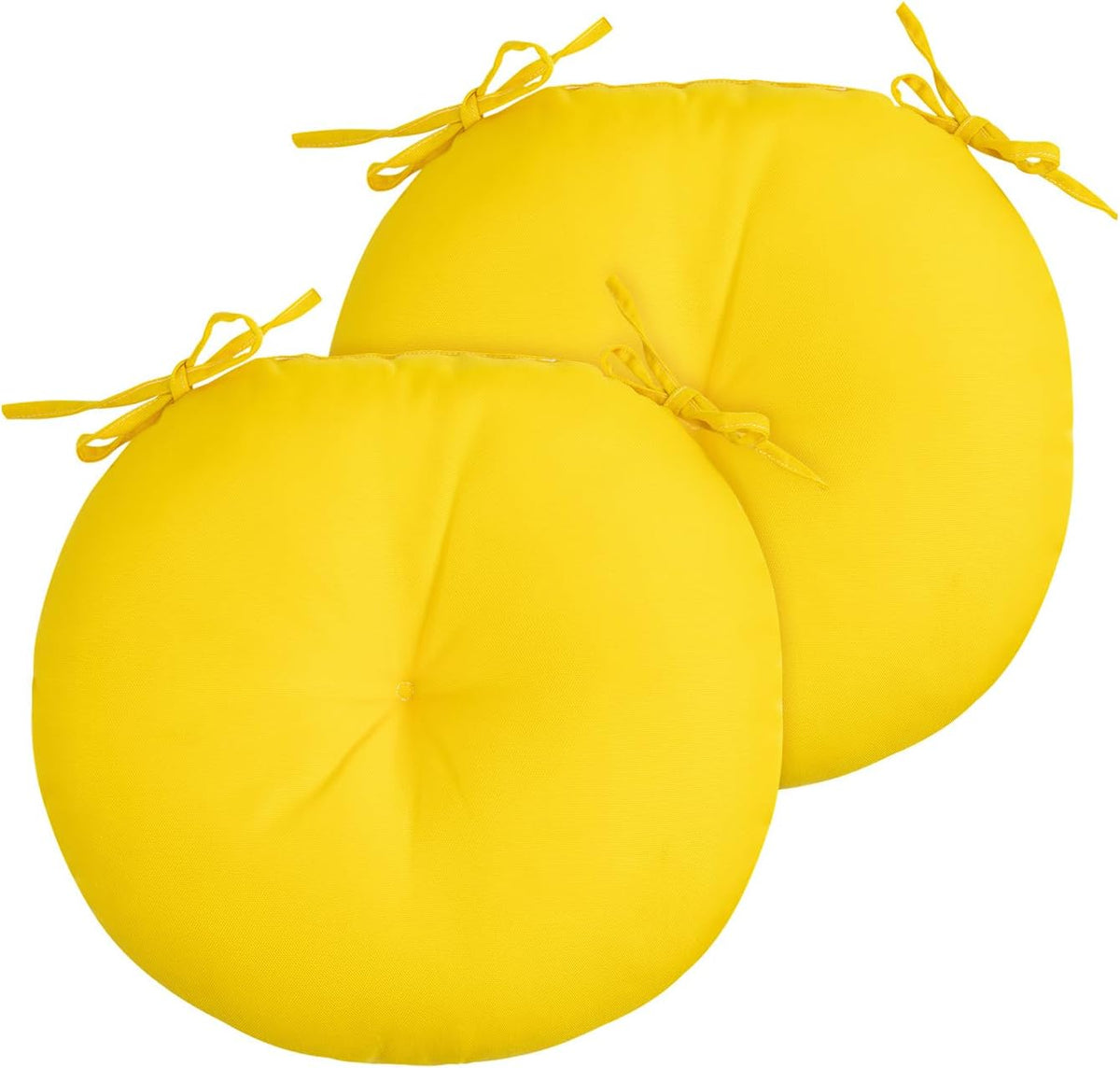 FUNHOME Bistro Chair Cushions 15 inch,Set of 2,Tufted Round Chair Cushions with Ties,15"x15"x4",Water Resistant Round Seat Cushion for Barstool Chairs,Patio Garden Kitchen Outdoor Furniture(Yellow)