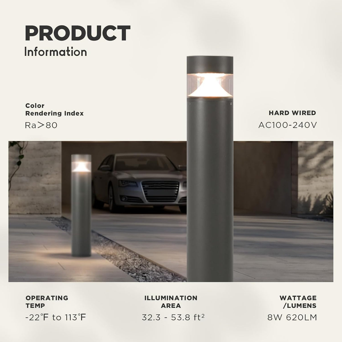 31.5'' Outdoor Pathway Lights Hard Wired, IP65 Waterproof Driveway Lights, AC100-240V Path Light, 3000K LED Bollard Light Outdoor, Modern Landscape Lighting for Walkway Garden Lawn Patio Yard
