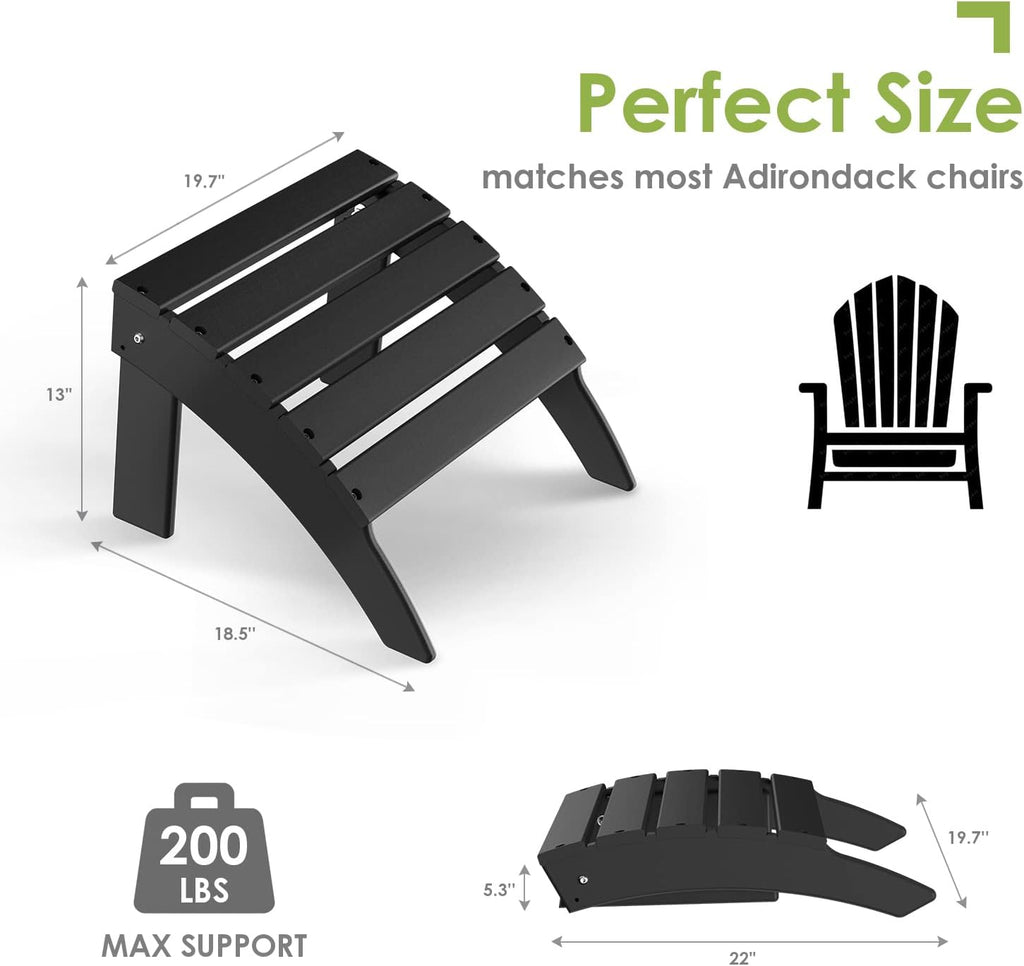 GREENVINES Adirondack Ottoman Set of 2, HDPE Plastic, Black