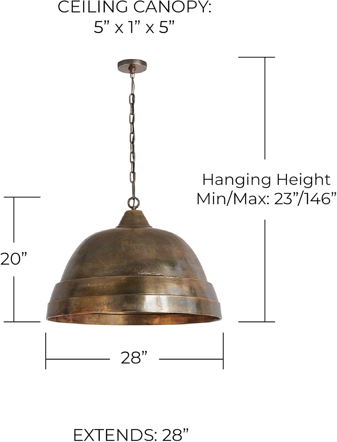 Capital Lighting 335313XB Sedona Handcrafted Sand-Cast Aluminum Industrial Metal Dome Pendant, 1-Light 100 Watts, 20" H x 28" W, Oxidized Brass