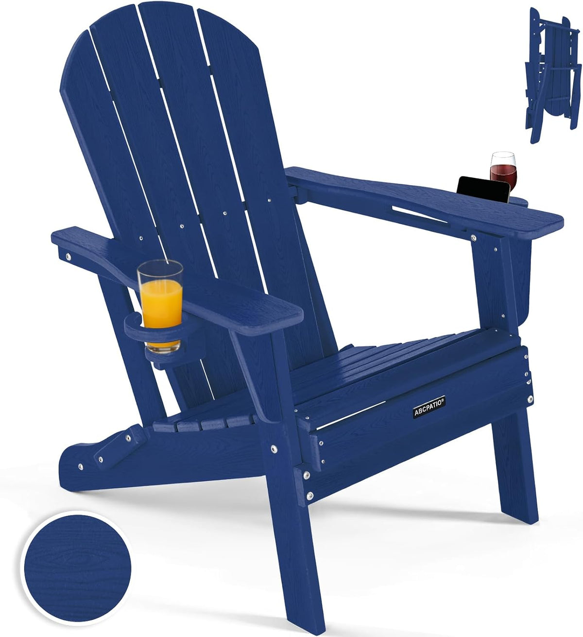 Adirondack Chair HDPE Cup Holders Heavy Duty Patio Woodgrain Navy