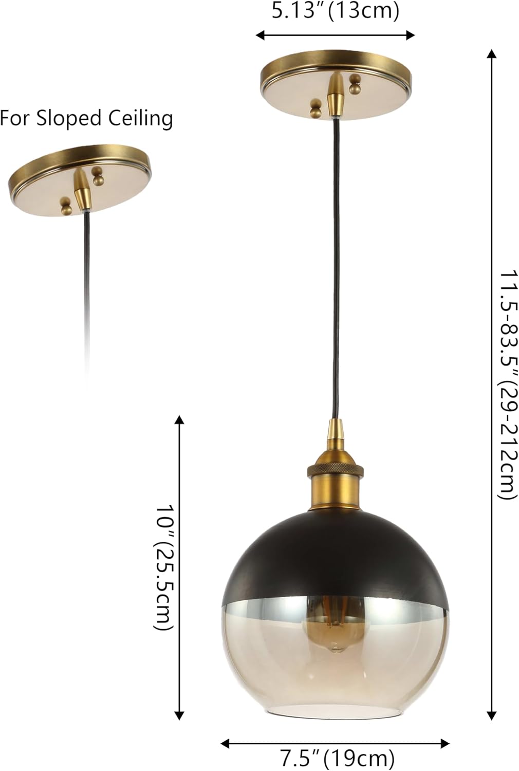 JONATHAN Y Nixon 1-Light 7.5" Globe Pendant, Brass Gold/Black, Set of 2
