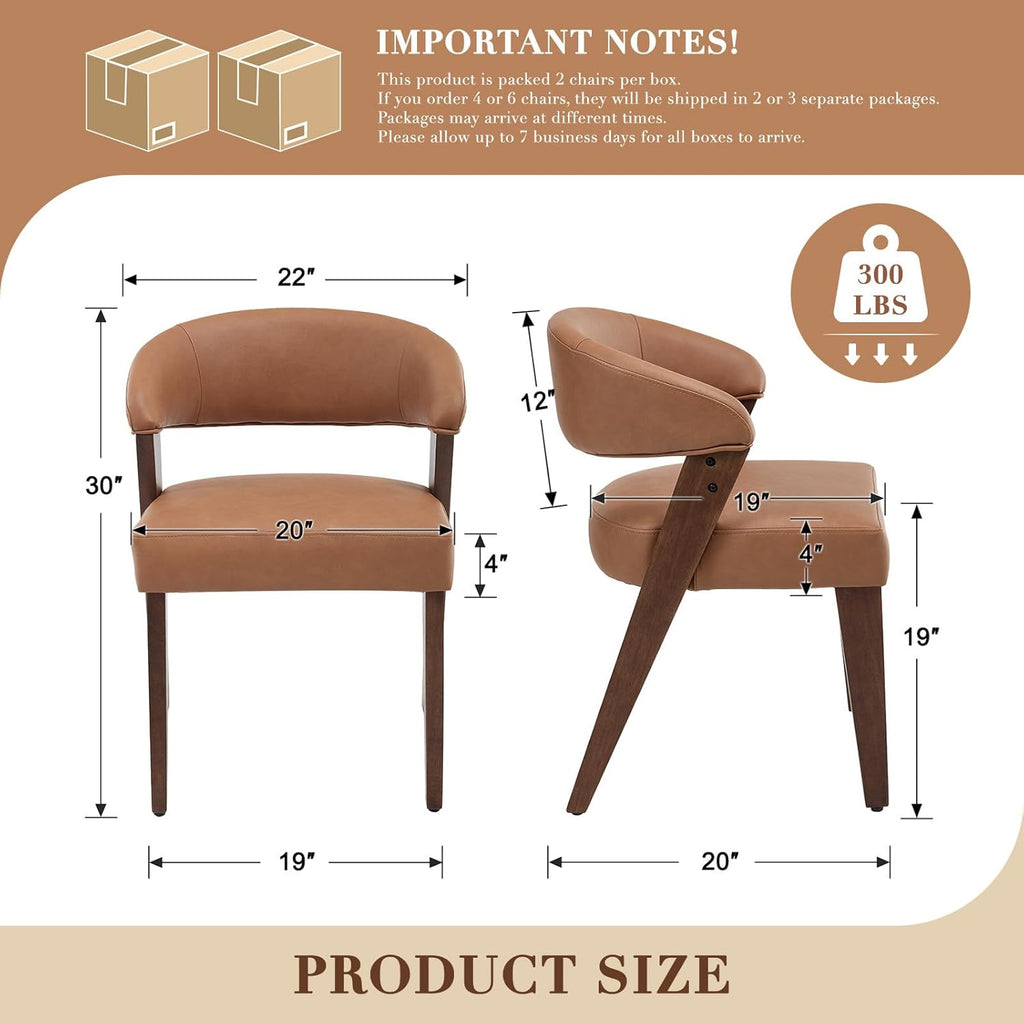 CIMOTA Modern Dining Chairs with Arms Set of 6, PU Brown, Walnut Wood