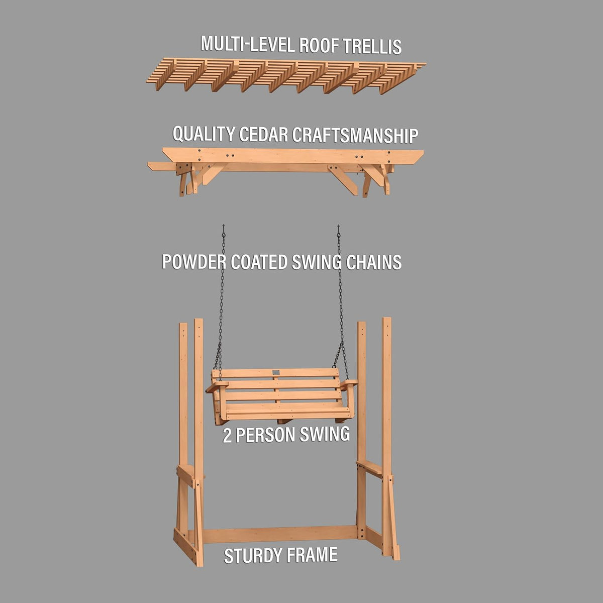 Backyard Discovery Callahan 8' x 5' Cedar Wood Outdoor Patio Pergola Swing Bench with Trellis, Two-Person Seating, Chains, Water Resistance, 600 Lb Weight Capacity for Porch, Patio, Deck, Garden
