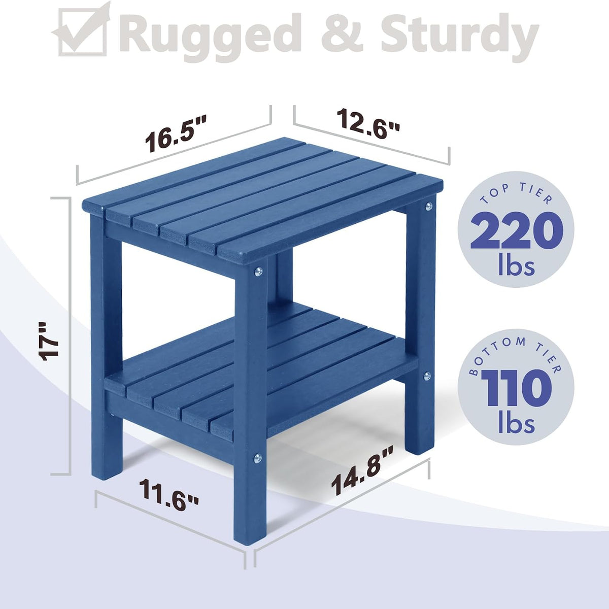 PASAMIC Outdoor Side Table, 2-Tier Storage Patio Side Table, HDPE Adirondack Side Table, Weather Resistant Square Small Outdoor Table for Patio, Backyard, Pool & Garden, Navy Blue