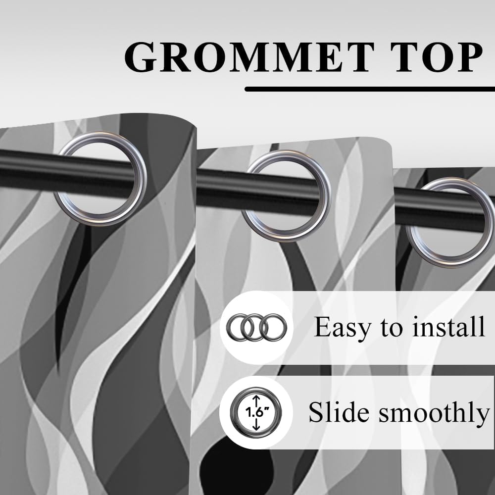 Modern Abstract Grey Striped Blackout Curtains Black and Grey Ombre Window Curtains Thermal Insulated Room Darkening Window Drapes for Bedroom Living Room Kitchen Decor,53x72 inch,2 Panels