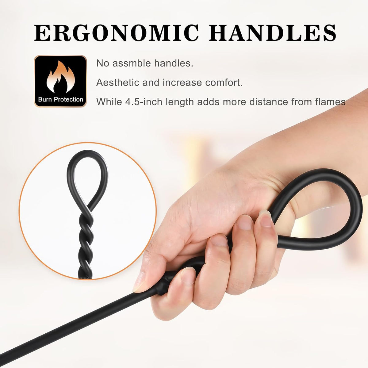 Gtongoko 35”Tall Fireplace Tools Set with Stand 5-Piece Solid Wrought Iron