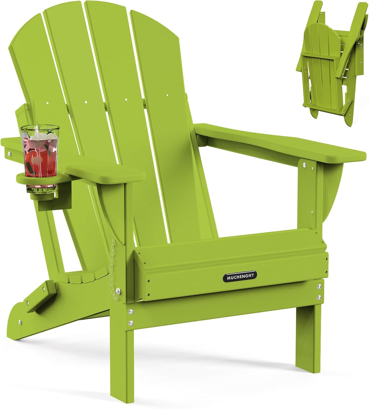 MUCHENGHY Folding Adirondack Chairs, HDPE Patio Chair, Lemon Green