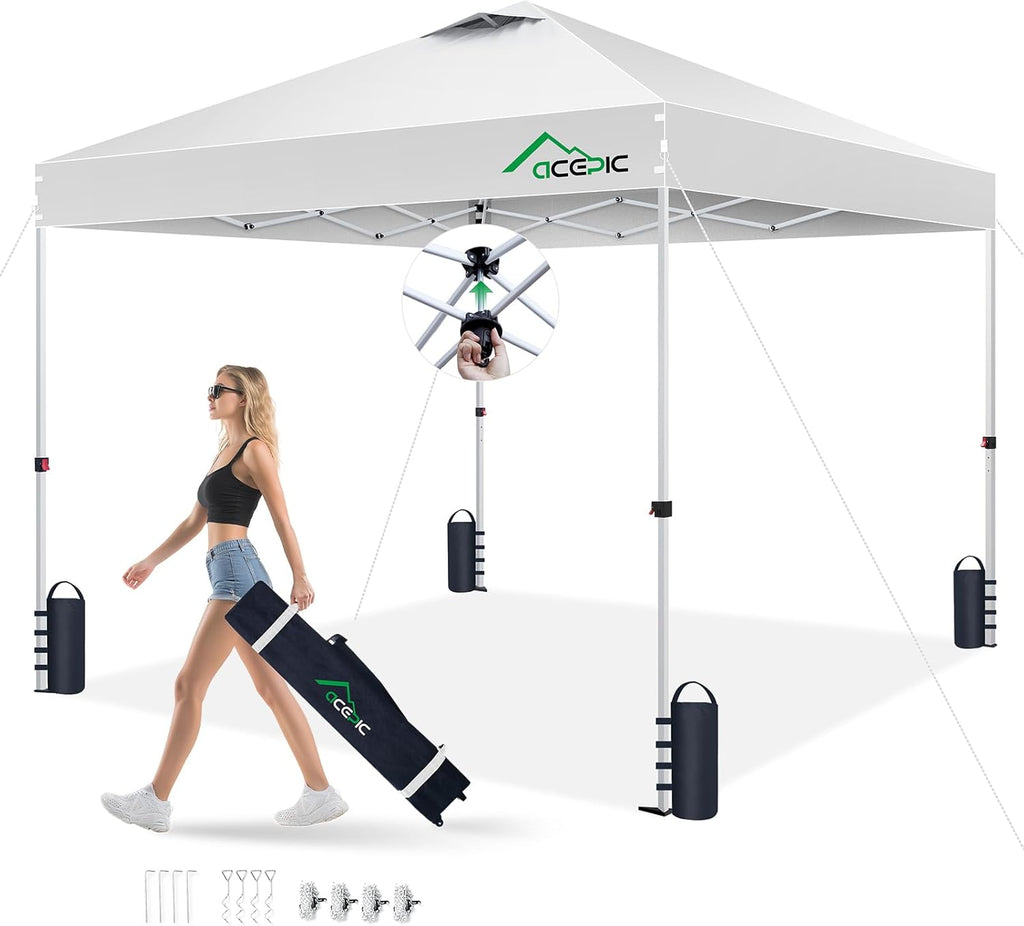 Acepic 10x10 Pop Up Canopy Tent, Easy Setup Portable Shelter, White, 10*10