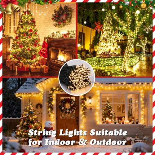 Quntis Battery Powered String Lights Outdoor, 132FT 300 LED Indoor Christmas Tree Lights Waterproof with 8 Modes and Timer for Halloween Patio Balcony Garden, Warm White