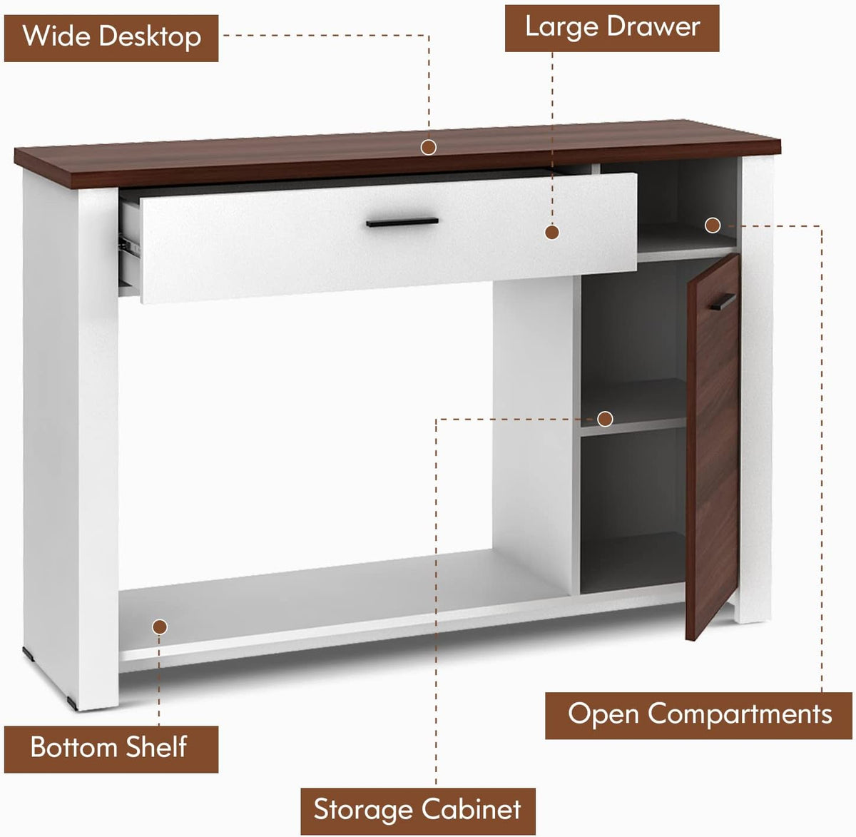 GIANTEX Modern Console Table, 48" Sofa Side Table with Drawers and Cabinet