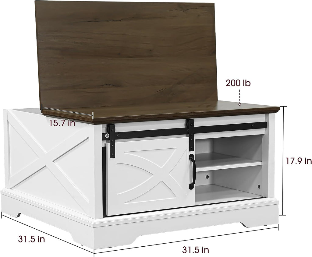 31.5" Farmhouse Coffee Table with Storage, Hinged Lift Top Coffee Table