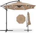 Best Choice Products 10ft Solar LED Offset Cantilever Hanging Market Patio Umbrella, 8 Sturdy Ribs, Easy Adjustment - Tan
