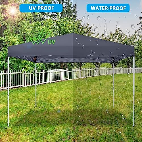 LEMY 10 x 10 FT Pop-Up Foldable Canopy Tent Pre-Assembled Adjustable Lightweight Heights Instant Waterproof Shelter with Wheeled Carry Bag (Grey)