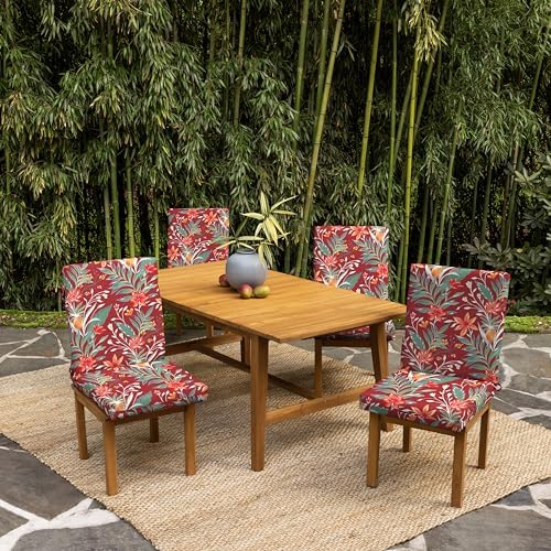 Arden earthFIBER Outdoor Dining Chair Cushion, 20 x 20, Rain-Proof, Fade Resistant, Luau Red Tropical Floral