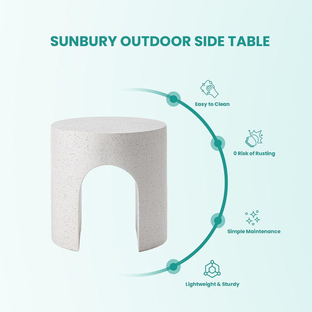 SUNBURY Outdoor Side Table, 16" W Concrete End Table Round w Arch Pedestal