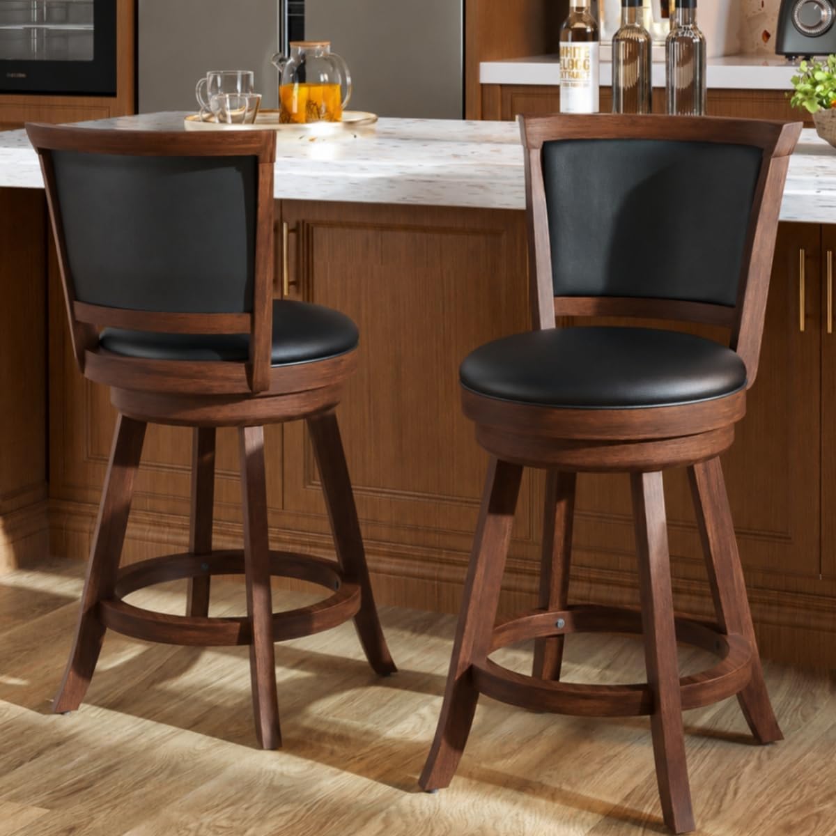 Bar Stools Set of 2, 24" Counter Height Island Chairs, Walnut