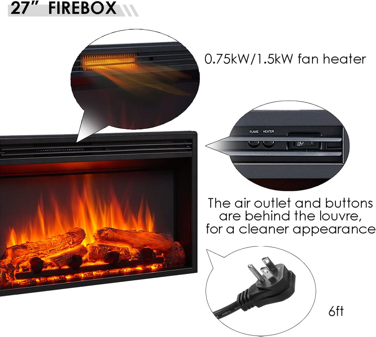 LegendFlame® Camille Electric Fireplace with 39.5" Mantel Surround and Jaden 27" Insert, Cream White Finish